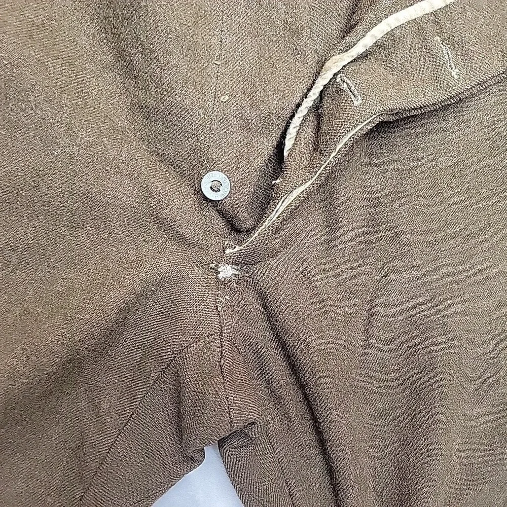 VTG French Military Pants Men 36x28 Brown Wool Service Trousers‎ Button Fly 50s